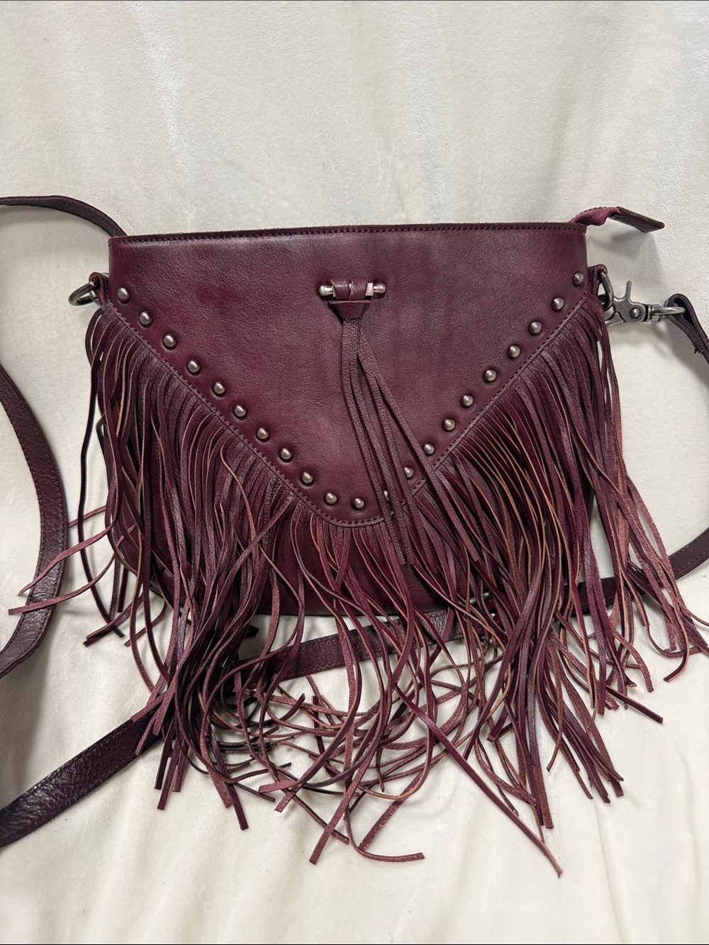 Fringed Crossbody Bag in Deep Burgundy/purple